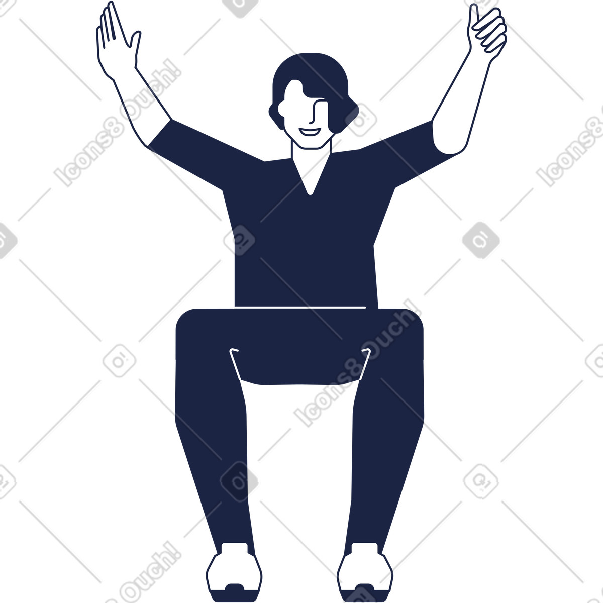 Joyful guy is sitting with his hands up-Illustration im Urban Line-Stil als Download in PNG, SVG