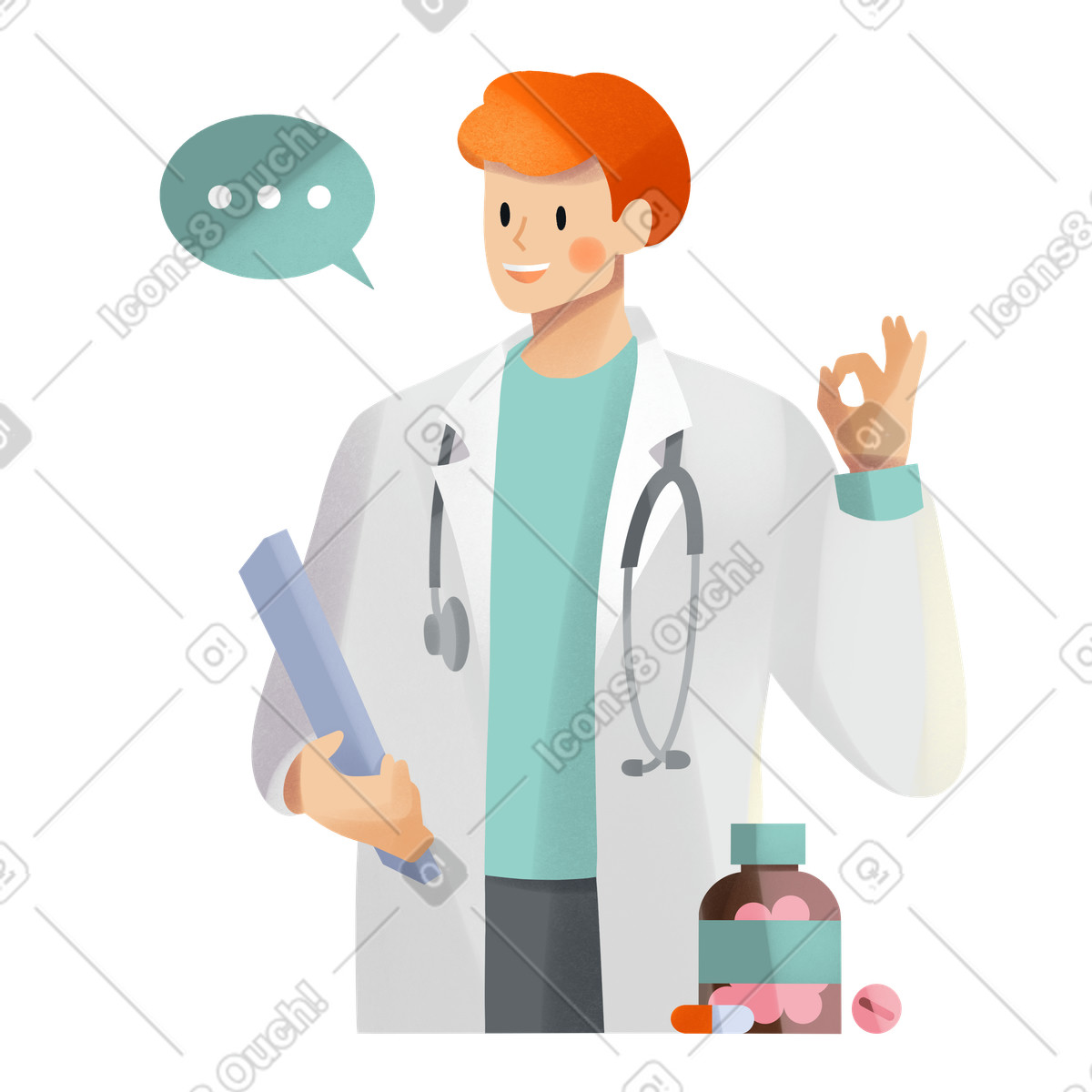Doctor prescribes pills illustration featuring man clipart vector graphics