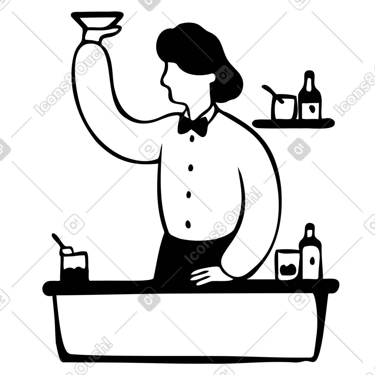 Bartender working at bar counter illustration in Journal style download in PNG, SVG