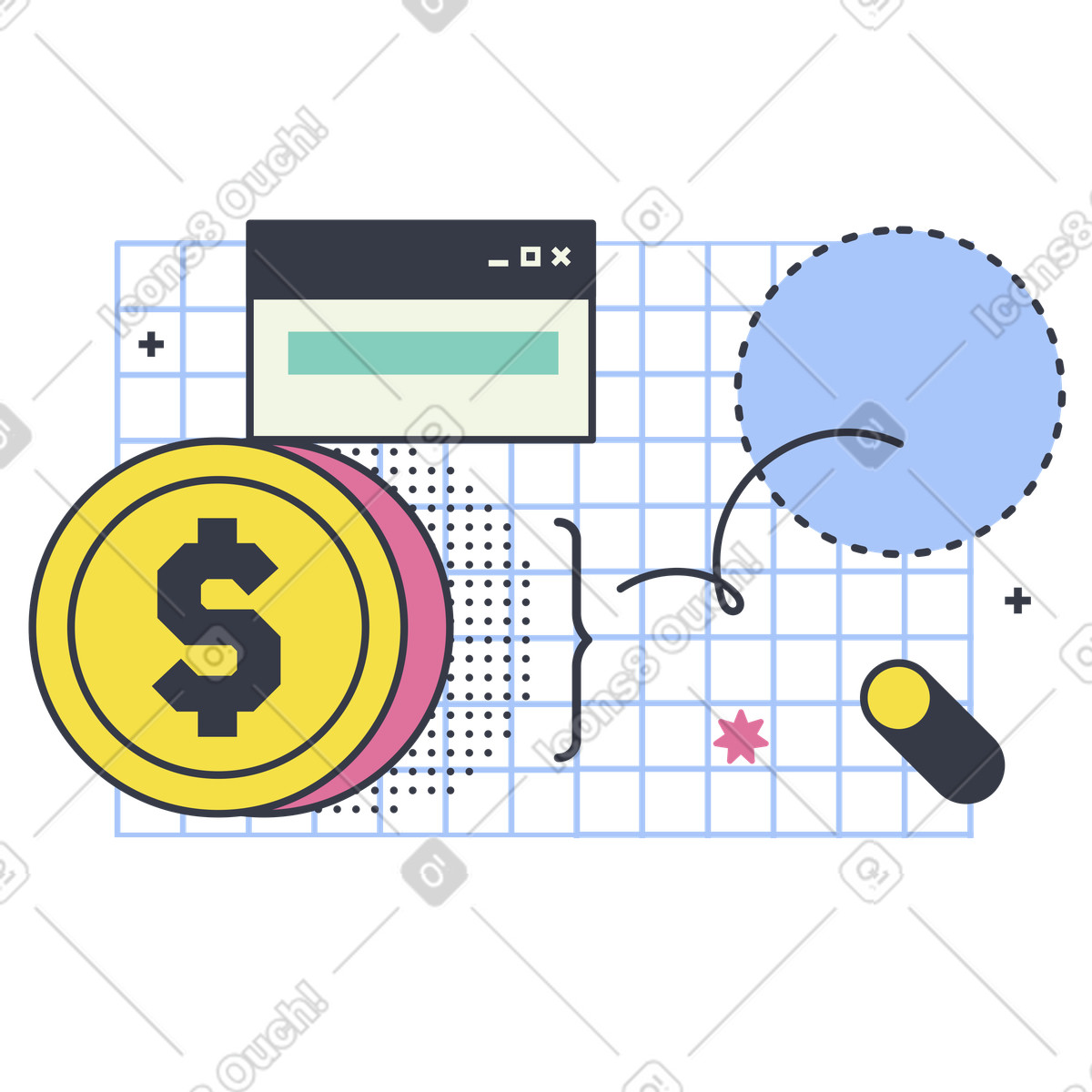 Online payment processed and dollar coin illustration in PNG, SVG