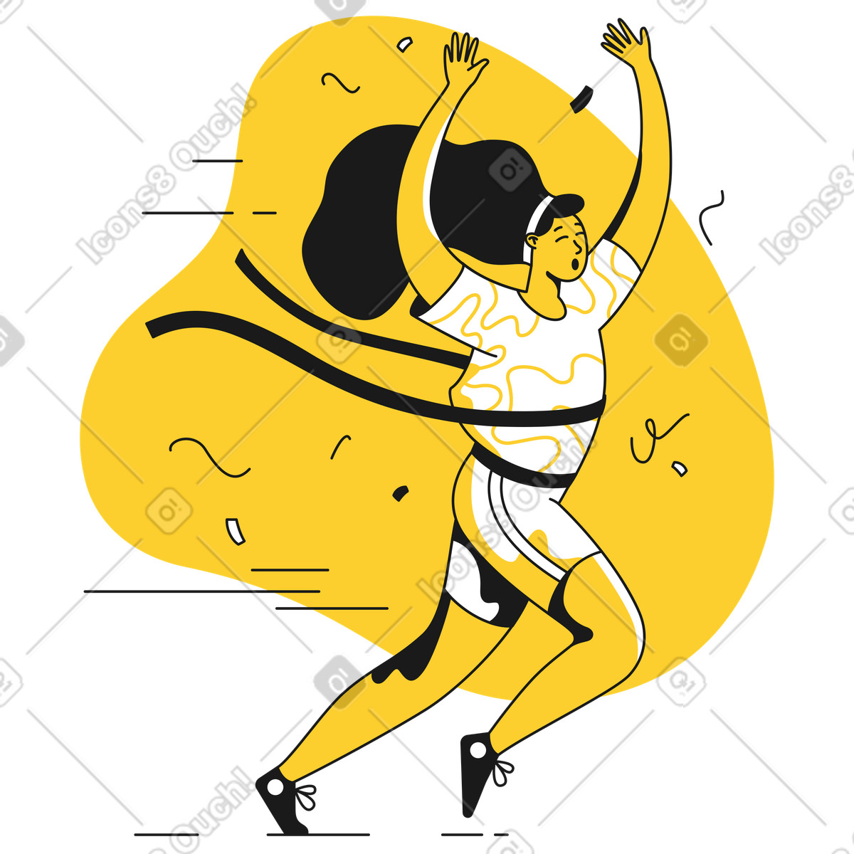 Female runner crosses the finish line illustration in Taxi style download in PNG, SVG