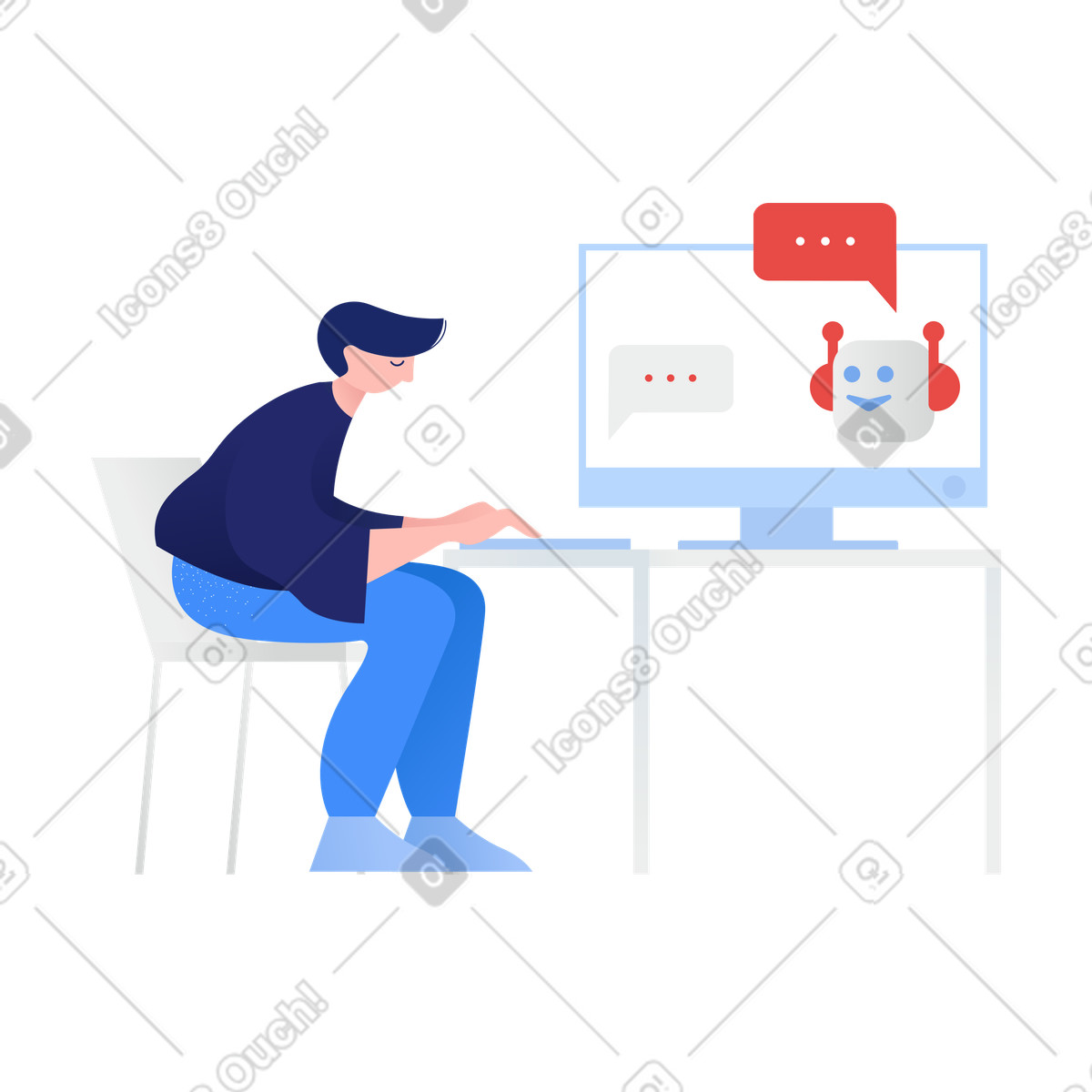 Clip 스타일의 User chatting with robot assistant on computer, Customer support automation 일러스트레이션 PNG, SVG 다운로드