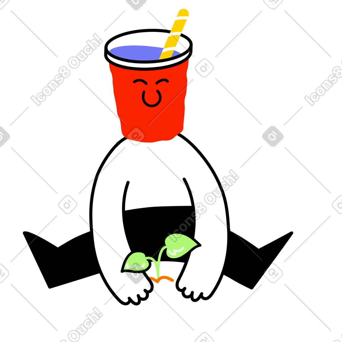 Character with eco-friendly cup head illustration in Giggle style download in PNG, SVG
