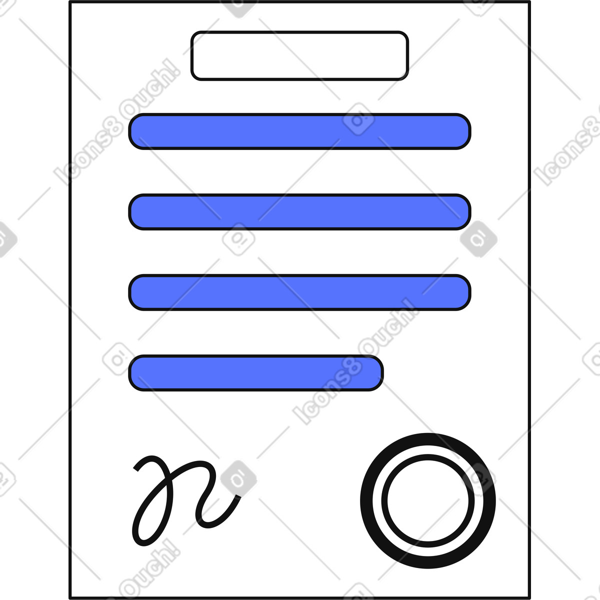 下载 Main 风格的 Contract document with signature and approval stamp for legal agreement 插画，支持 PNG、SVG 格式