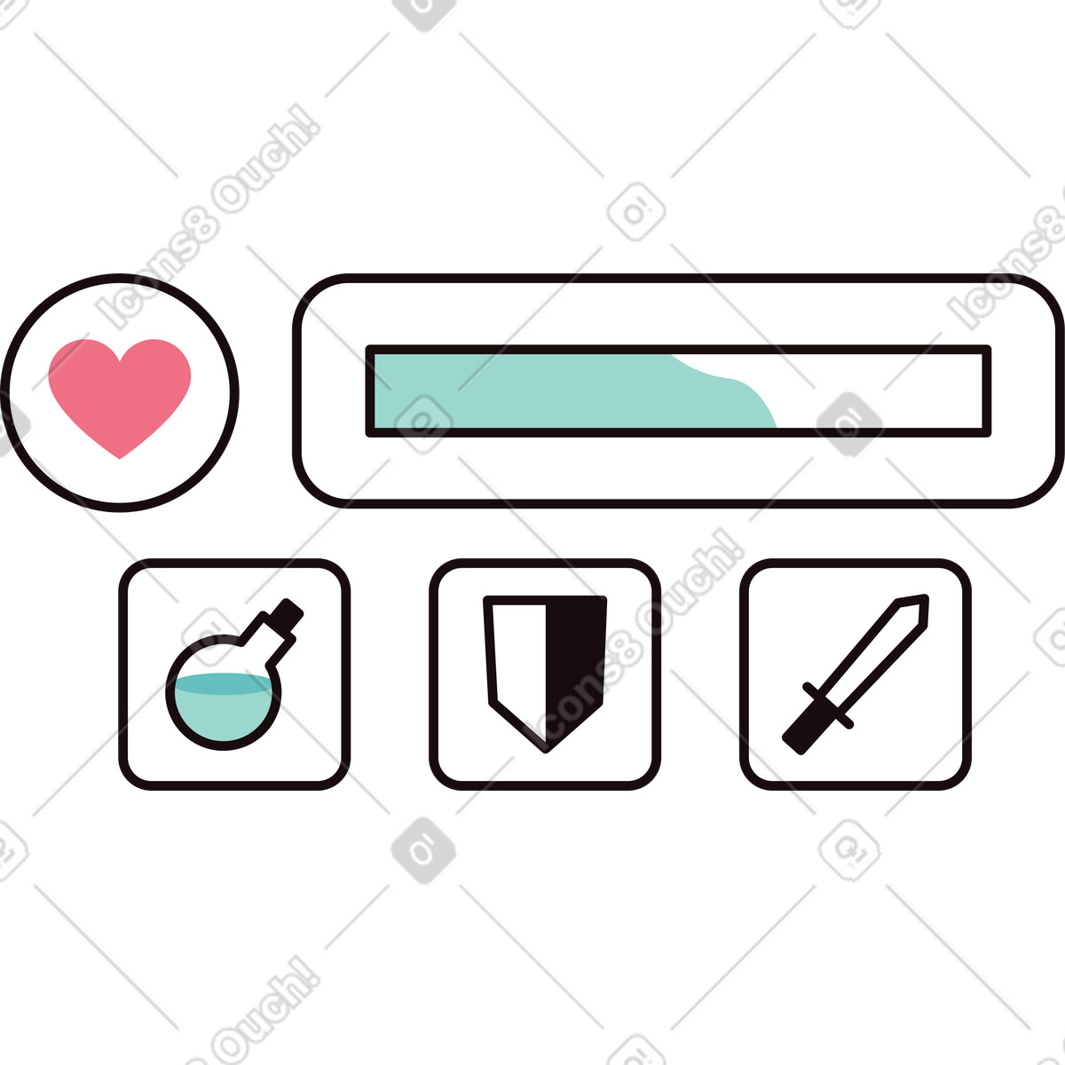 Ilustração de Interface do jogo em no estilo Delight para baixar em PNG, SVG