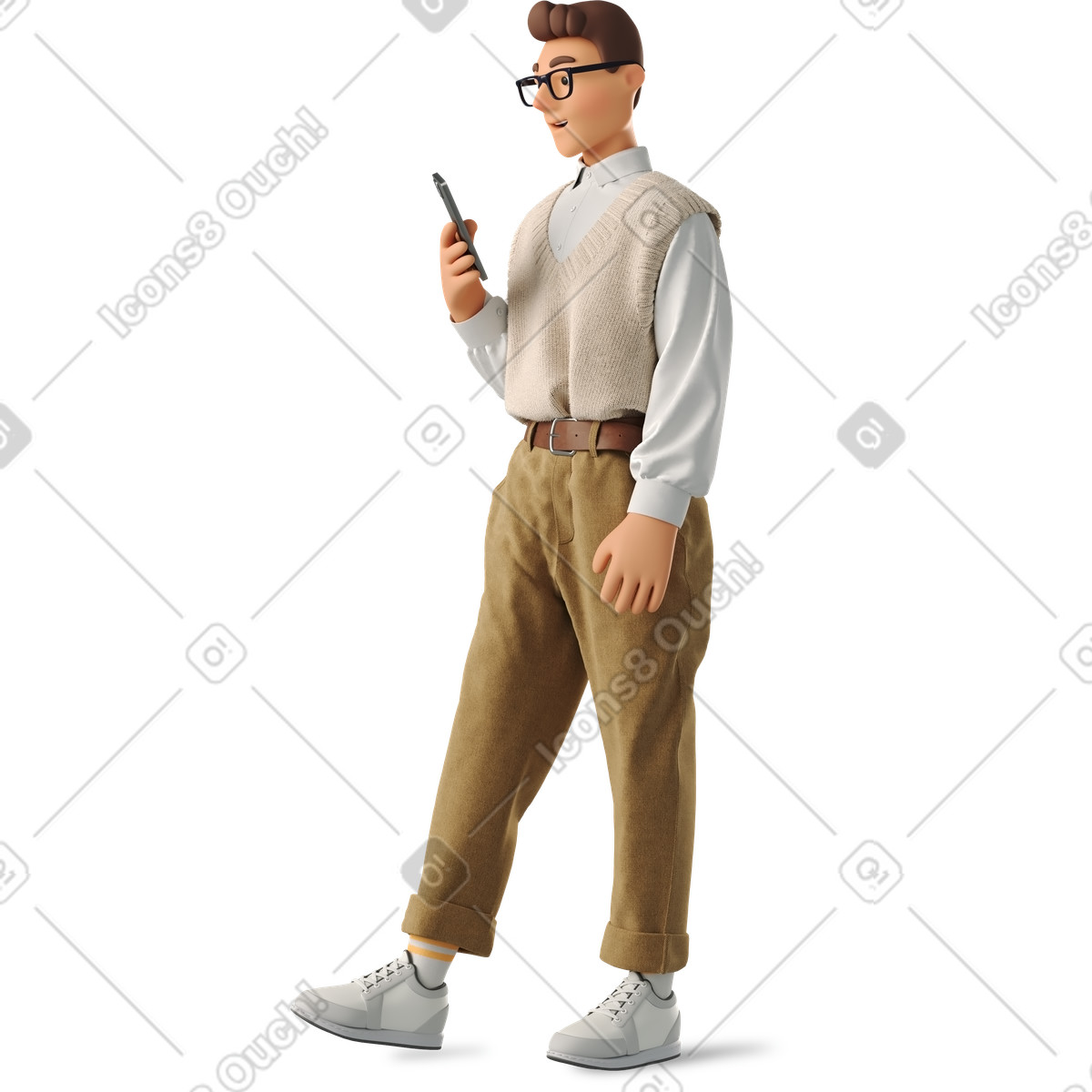 3D Business 스타일의 Man in formalwear walking with phone 일러스트레이션 PNG, SVG 다운로드