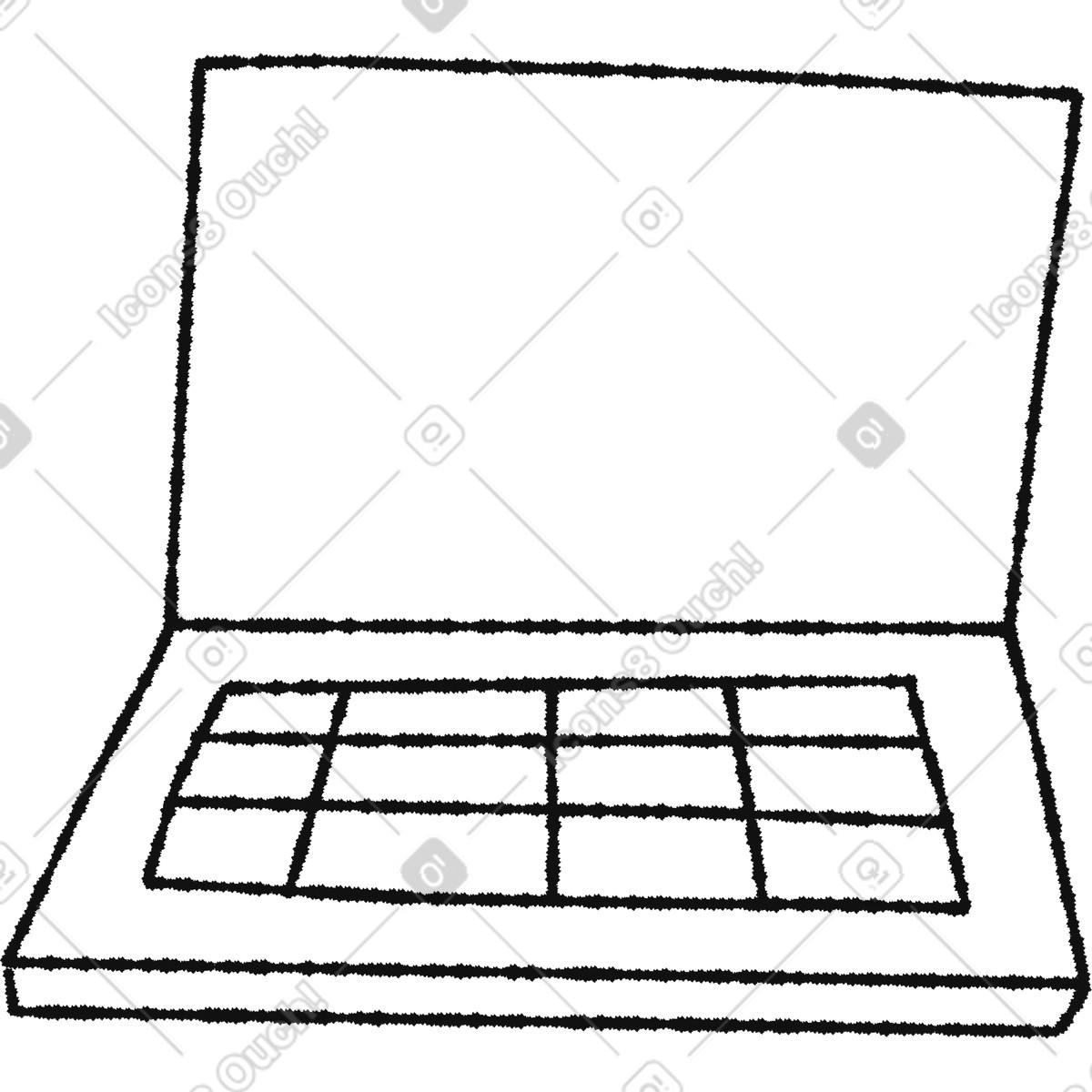 Bold People スタイルの ノートパソコンの開いたキーボードの輪郭、ミニマルな手描きのテクノロジーデバイス のイラストをPNG、SVG形式でダウンロード