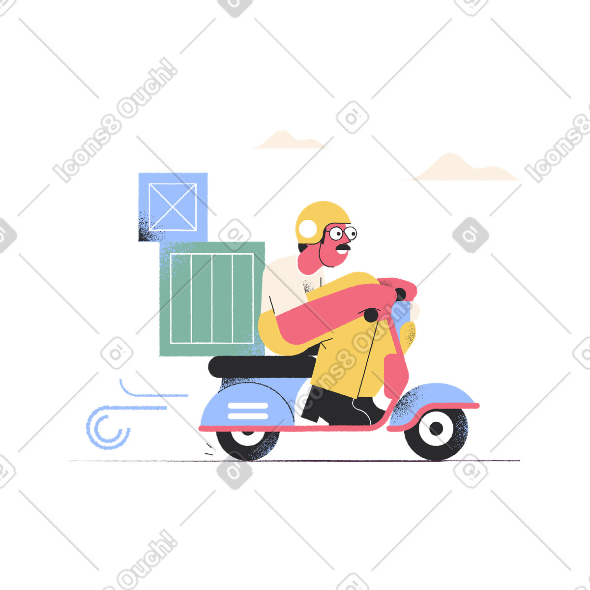 Ilustração de Homem em moto entregando encomendas no estilo Pablo para baixar PNG, SVG