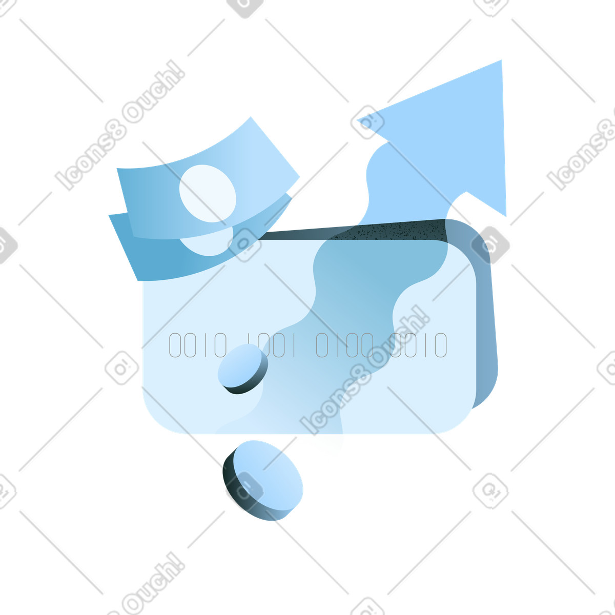 Illustration Argent et carte de crédit avec flèche croissance, services bancaires paiements numériques dans le style Concept à télécharger aux formats PNG, SVG