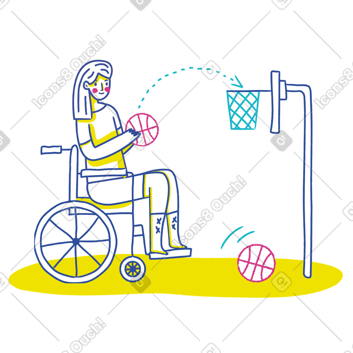 Woman with mobility impairment playing basketball illustration in Lime style download in PNG, SVG