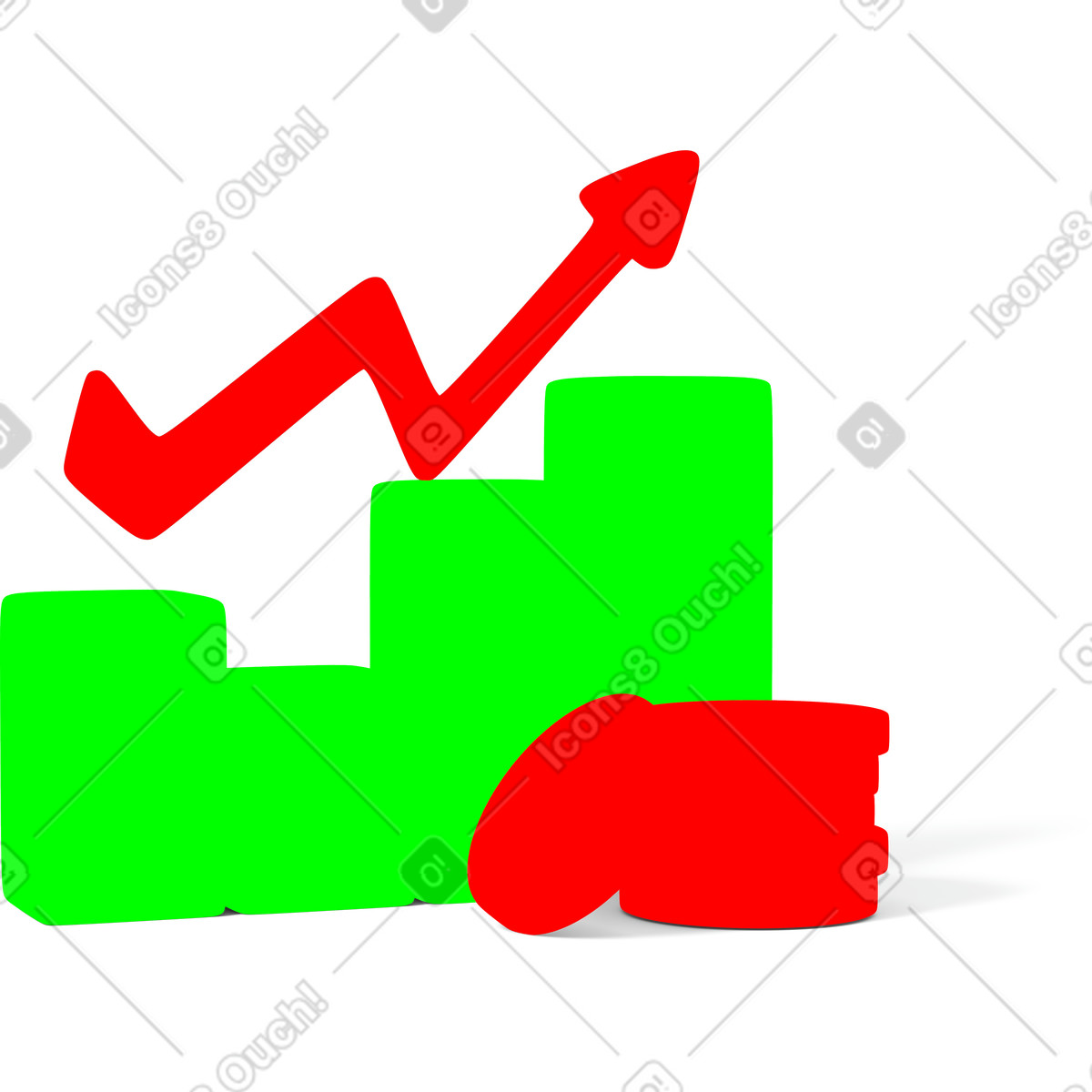 Иллюстрация Yellow ascending arrow and bar chart with coins в стиле 3D Casual life — скачать в форматах PNG, SVG