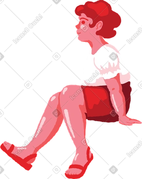 Chubby girl sitting side view PNG, SVG