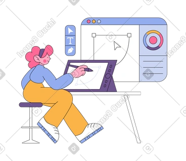 Designer travaillant avec un stylo et créant un site web PNG, SVG