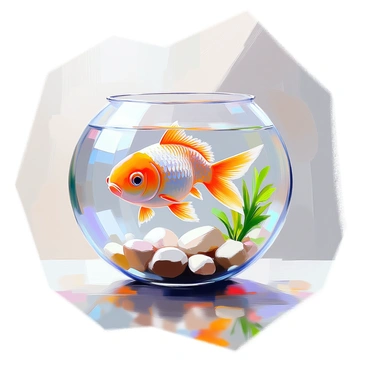 A cute goldfish with bright orange scales swimming playfully in a round glass bowl. The bowl is filled with clear water and is adorned with smooth, colorful pebbles at the bottom. The light reflects off the surface of the water, creating shimmering patterns. A few aquatic plants are gently swaying in the water, adding a touch of green to the scene. The goldfish has its fins spread wide as it gracefully moves through the bowl, creating a lively atmosphere.