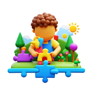 A child adjusting a puzzle piece to fit perfectly in a colorful scene