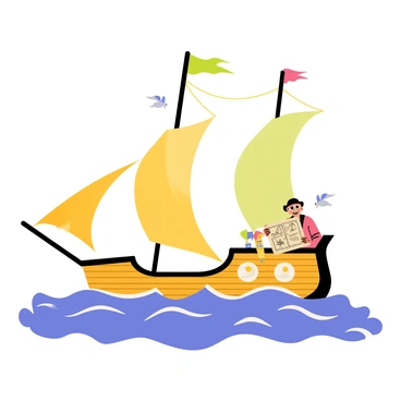 A lively pirate ship on the high seas, with colorful sails and a treasure map in hand