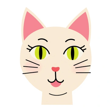 A human face with smooth skin featuring "cat-like green eyes" that have a sharp, piercing gaze. The face has "delicate whiskers" emerging from the cheeks, giving a subtle blend of human and feline traits. The eyebrows are slightly arched, resembling a cat's expression, while the lips are soft and gently curved. The overall look combines human features with those of a cat, creating an intriguing, hybrid appearance.