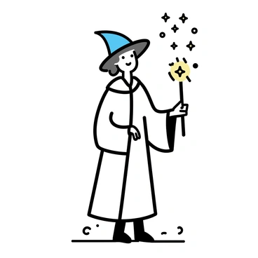 A sorcerer, wearing a long flowing robe and a pointed hat, stands in a clear open space. He is holding a glowing staff that emits light as he gestures with his other hand. The ground around him is dotted with small mystical symbols. Above him, a starlit sky is visible, filled with bright constellations that shimmer and glow, creating a magical atmosphere.