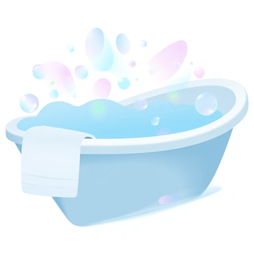 A bathtub overflowing with colorful, iridescent soap bubbles