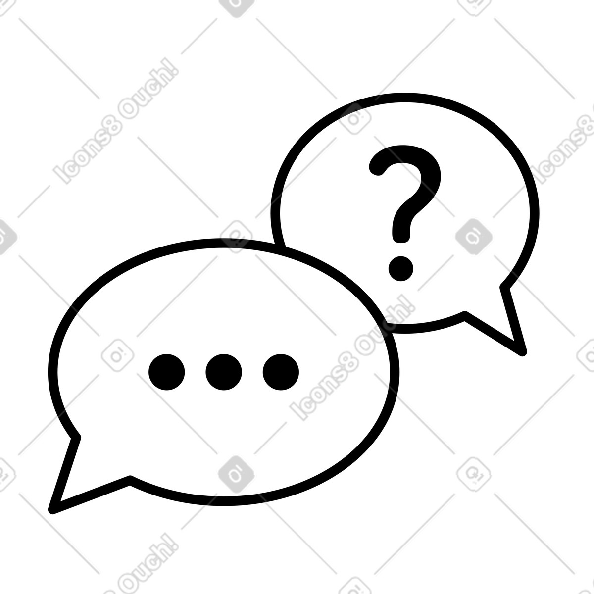 Notion Line Art 스타일의 Speech bubbles question mark and ellipsis indicating conversation confusion 일러스트레이션 PNG, SVG 다운로드