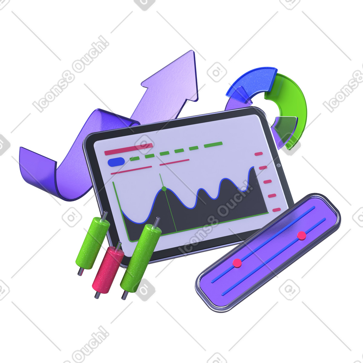 Tablet with analytics dashboard, Business intelligence and reporting illustrazione in stile 3D Boost scarica in PNG, SVG