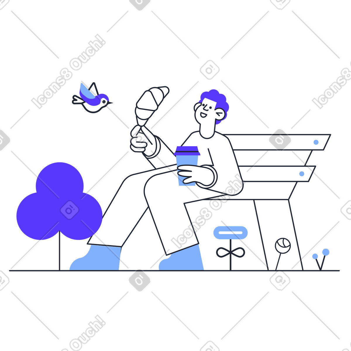 Pablita 스타일의 공원에서 아침 식사 일러스트레이션 PNG, SVG 다운로드