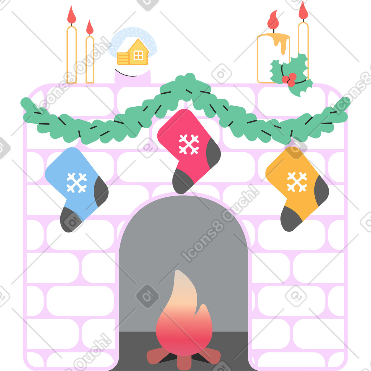 Caminetto decorato illustrazione in stile Marginalia scarica in PNG, SVG