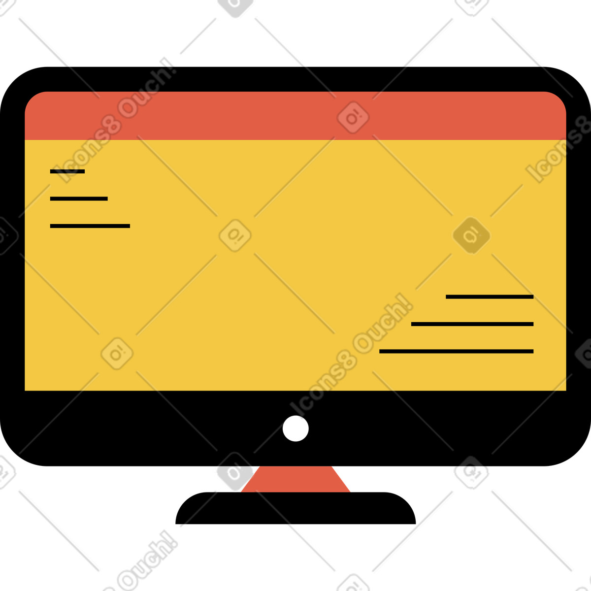 Ilustración Monitor de pantalla amarilla del navegador con texto en estilo Flat a descargar en PNG y SVG