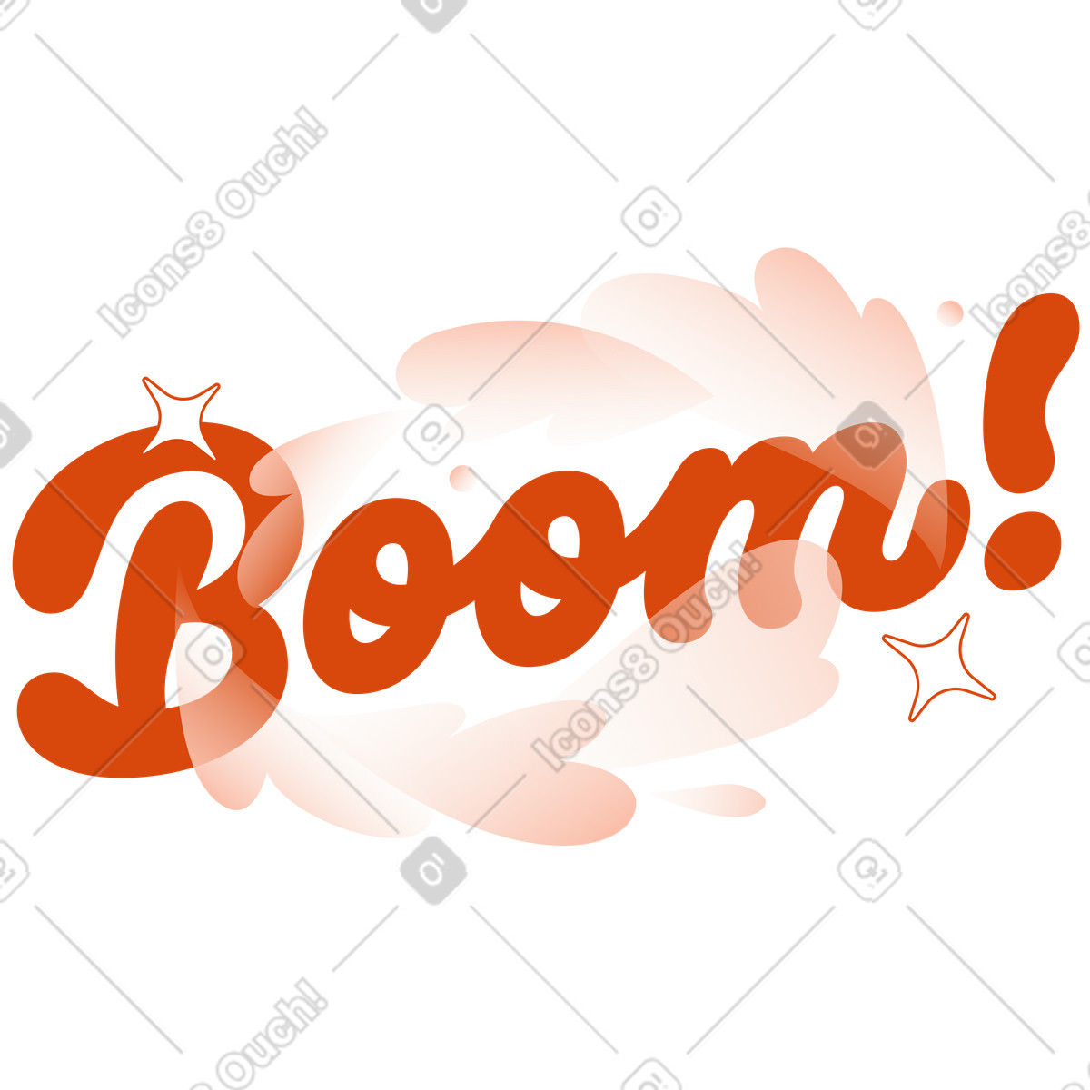 下载 Orange 风格的 Decorative boom typography with starbursts, Celebration or impactful message 插画，支持 PNG、SVG 格式