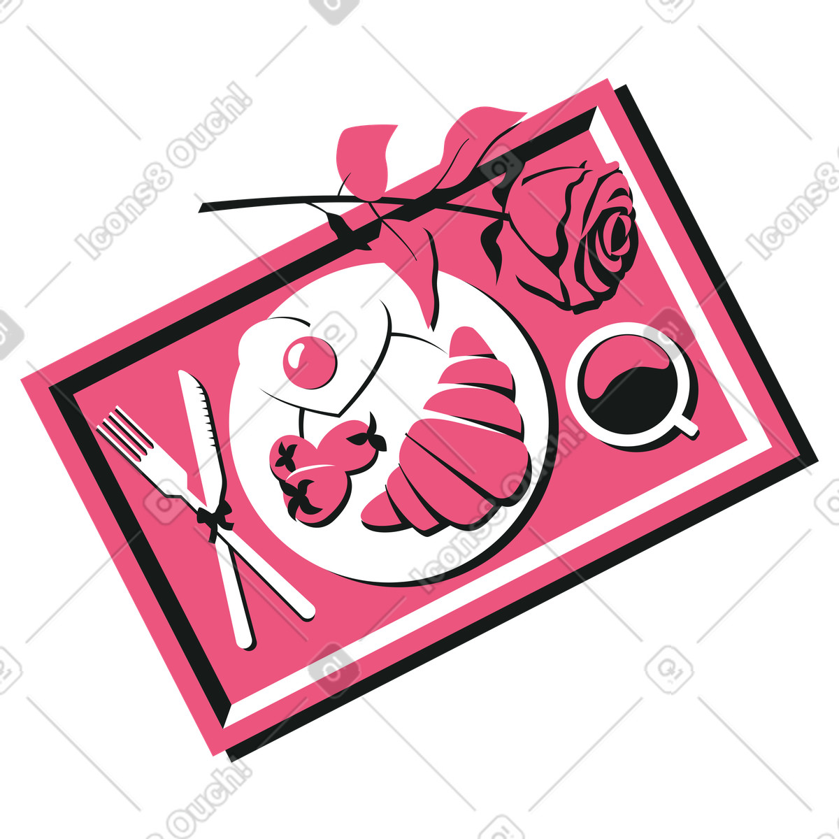 Tray with breakfast and rose flower illustration in Lounge style download in PNG, SVG