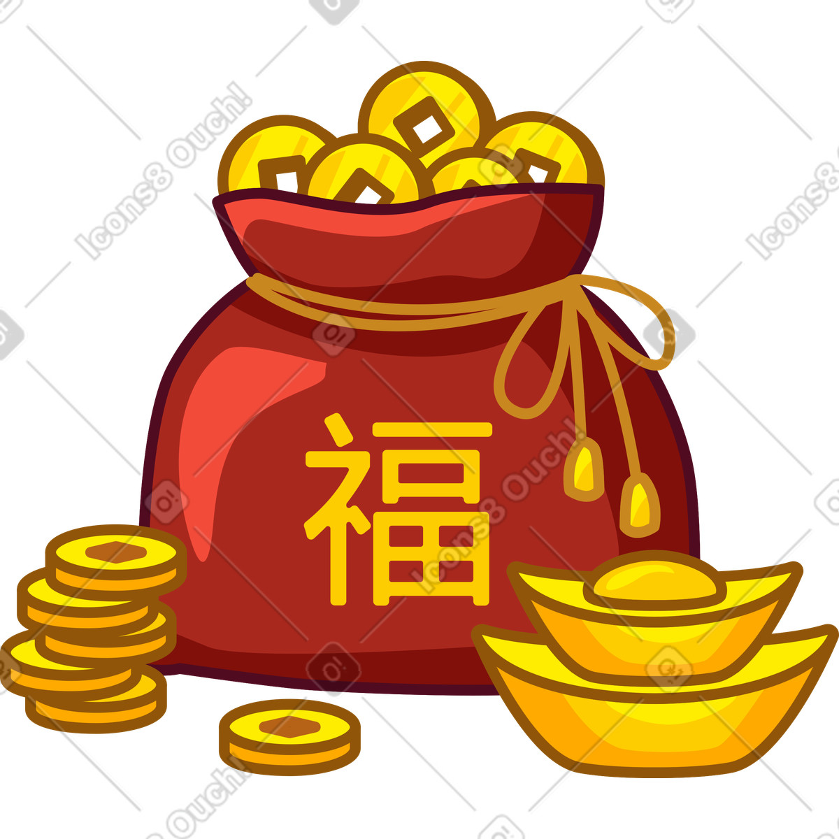 Money bag with coins and sycees illustration gold clipart collection in stunning vectors