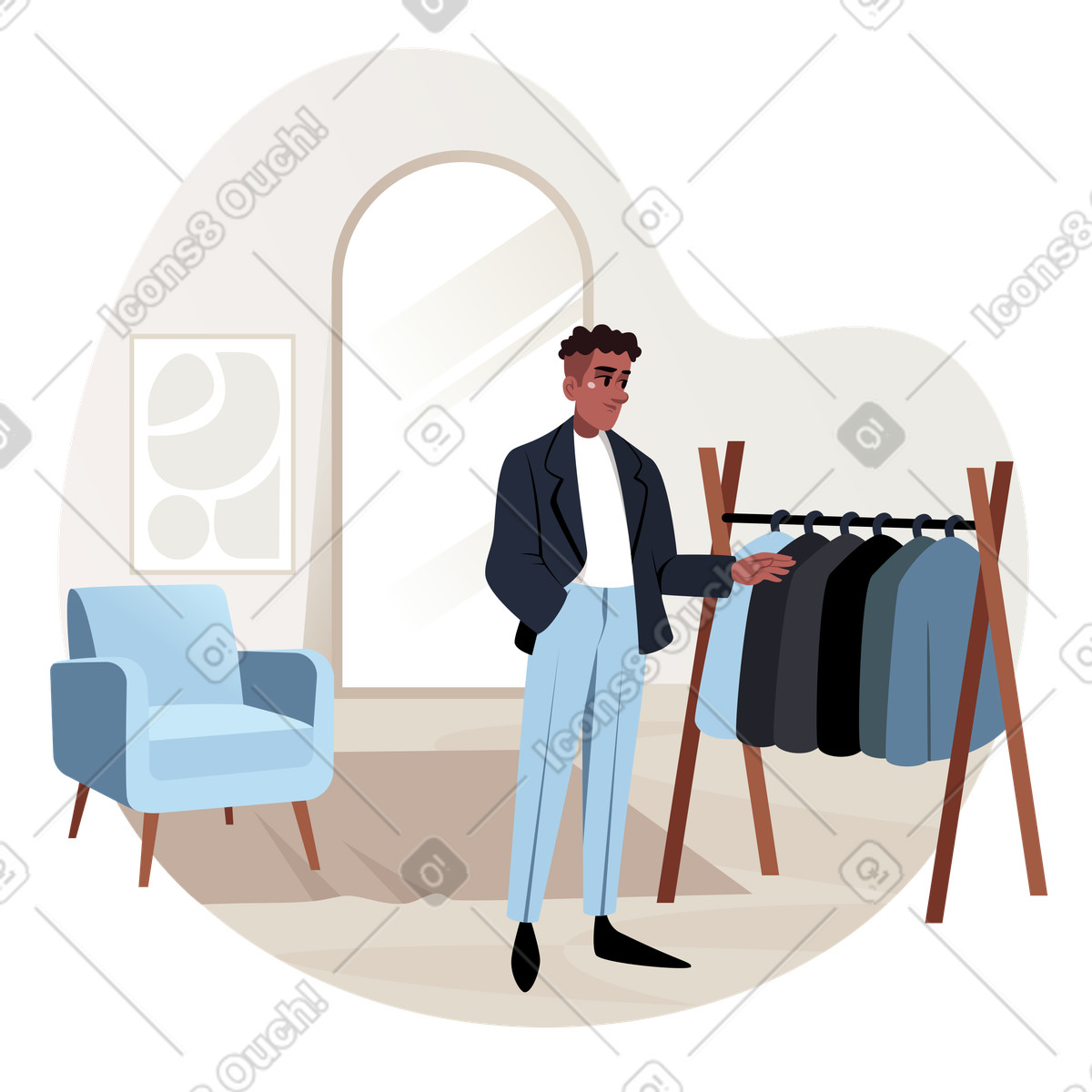 Man choosing clothes illustration boutique clipart graphics vector images