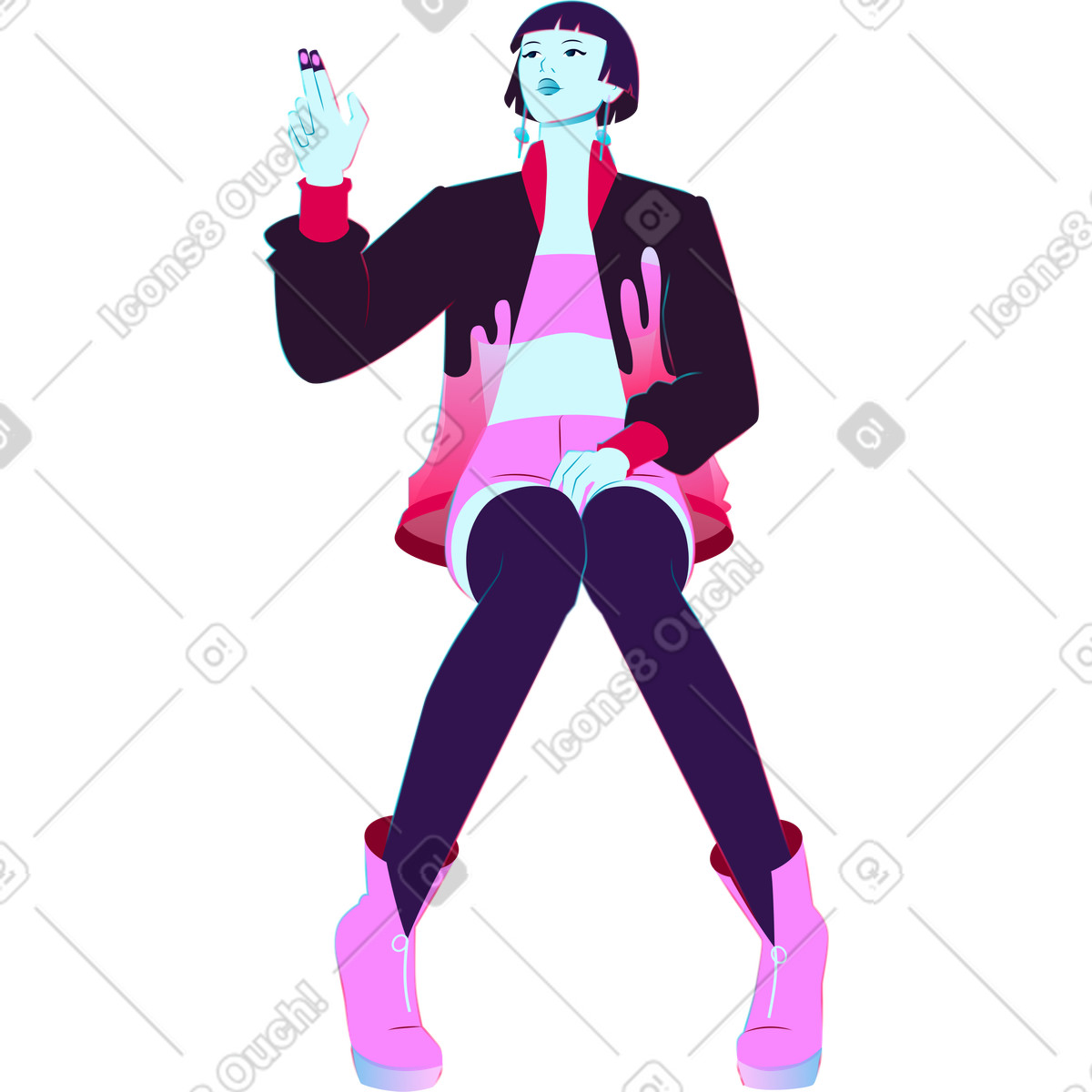 Junge frau sitzt-Illustration im Neon-Stil als Download in PNG, SVG
