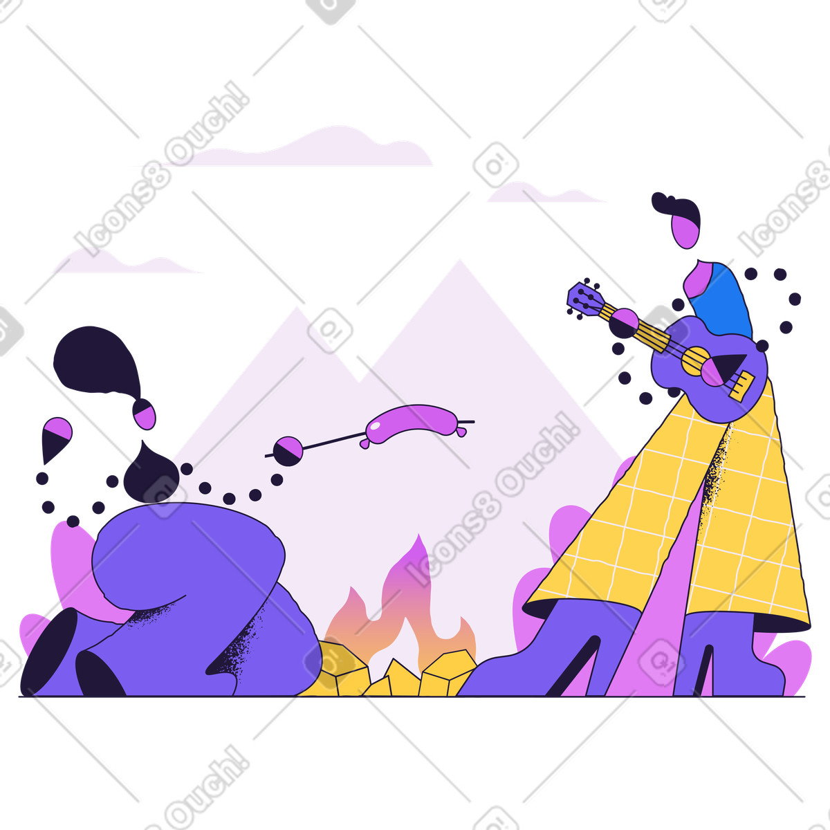 People sitting by the fire while camping illustration in Conifer style download in PNG, SVG