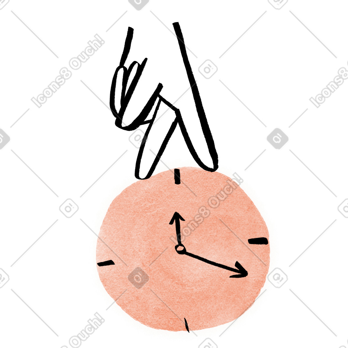 Hand walking on analog clock, Time management: planning tasks and doing work animated illustration in Hand-drawn animation style download in GIF, Lottie (JSON), AE