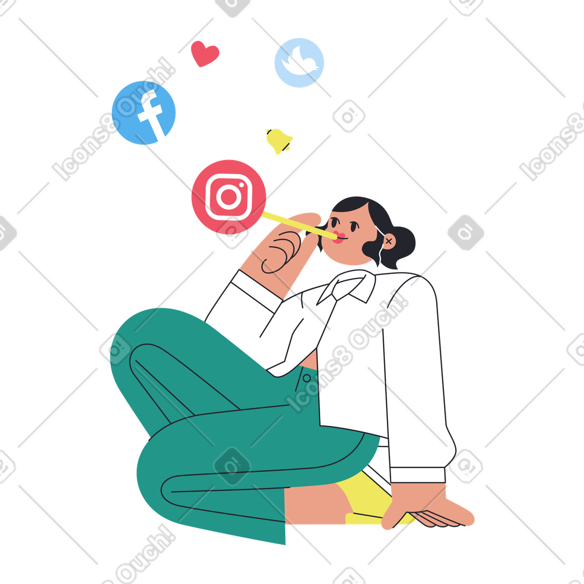Donna che soffia bolle sui social media illustrazione in stile Boba scarica in PNG, SVG