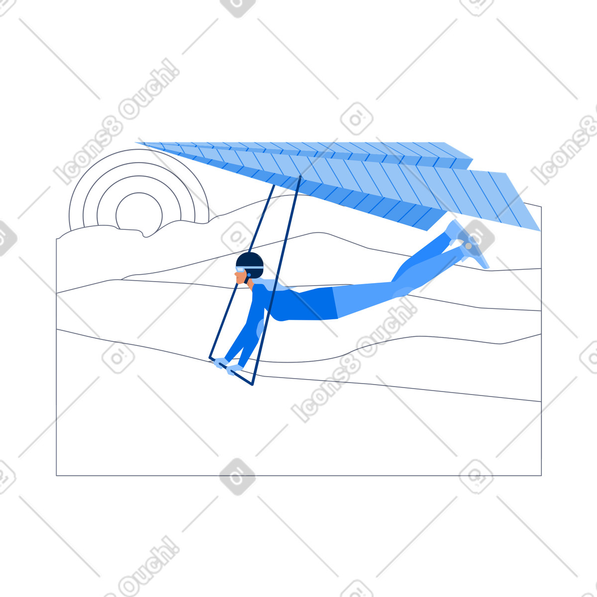 Hang gliding over hills with paper plane wings, Outdoor activity and message delivery metaphor illustration in Urban style download in PNG, SVG