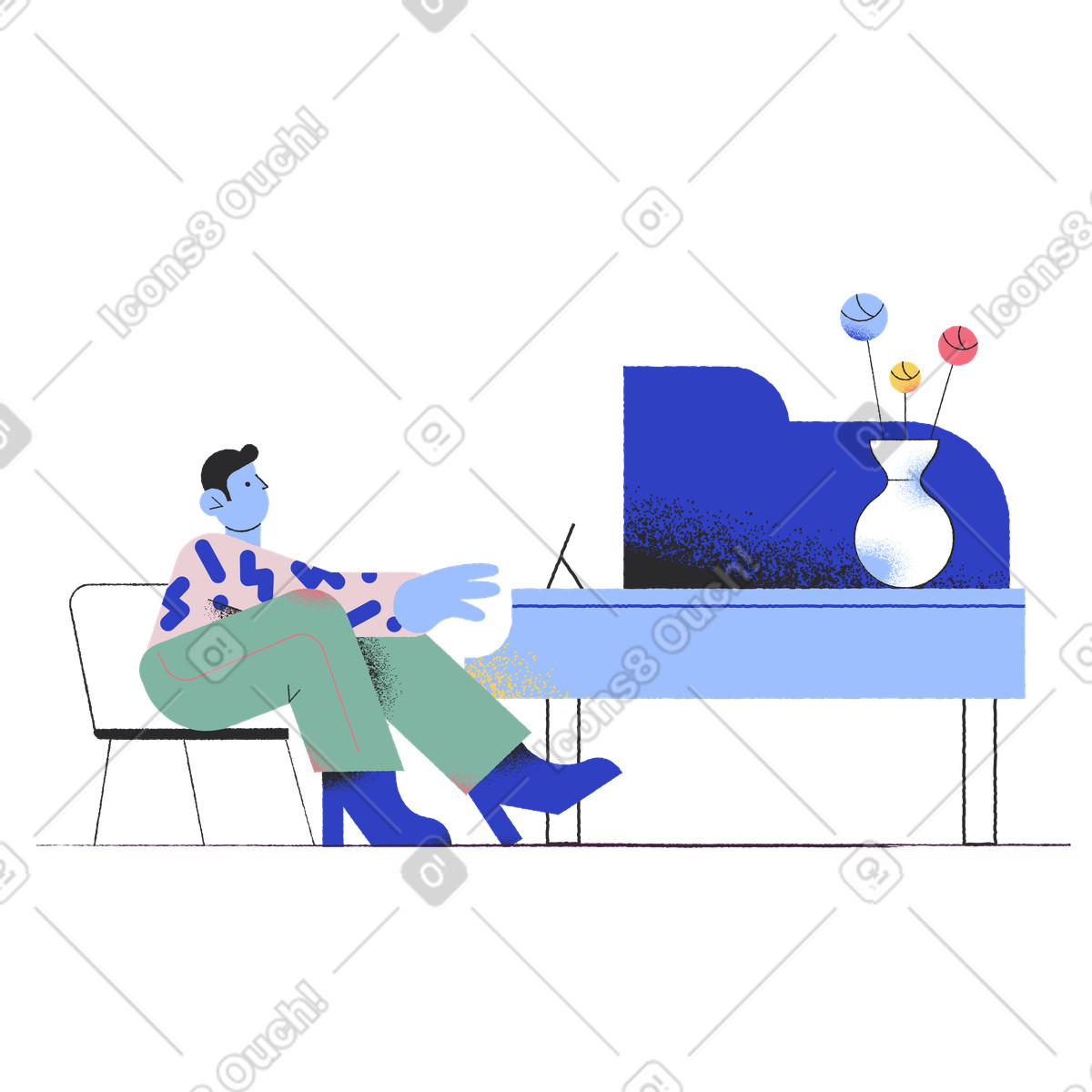 Uomo che suona musica al pianoforte illustrazione in stile Pablo scarica in PNG, SVG