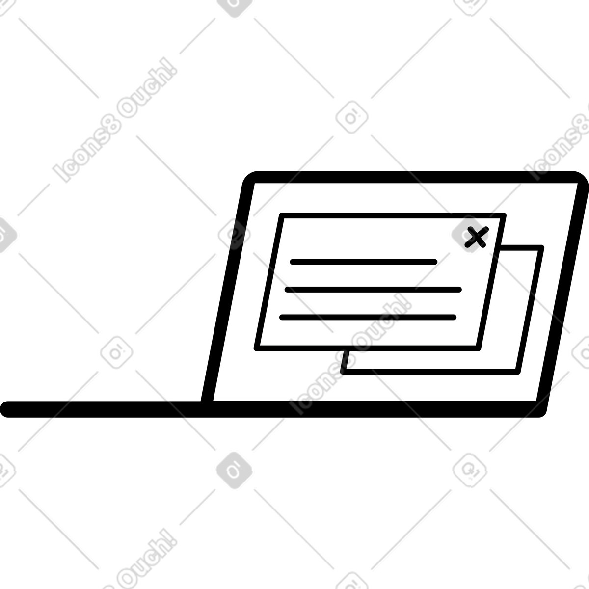 Laptop screen displaying document window with close button and lines illustrazione in stile Notion Line Art scarica in PNG, SVG