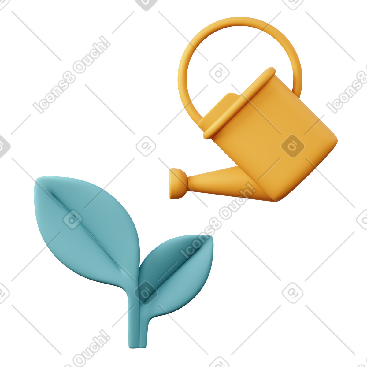Illustration Arrosoir et semis, jardinage entretien des plantes dans le style 3D Sugary à télécharger aux formats PNG, SVG