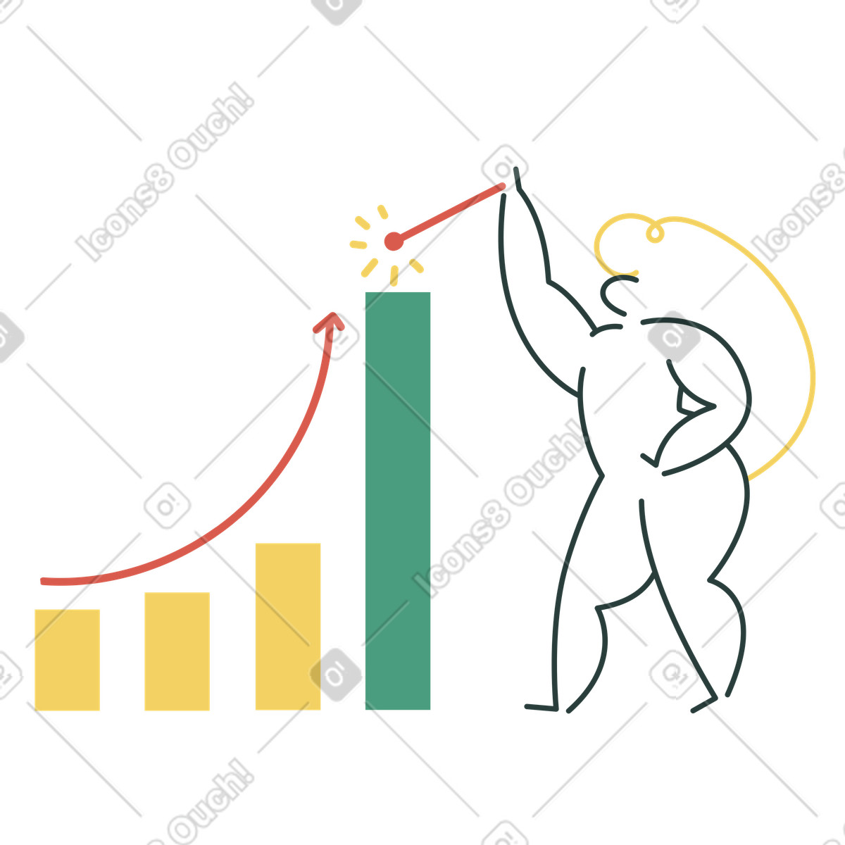Analyst measuring growth chart illustration in Macaroni style download in PNG, SVG