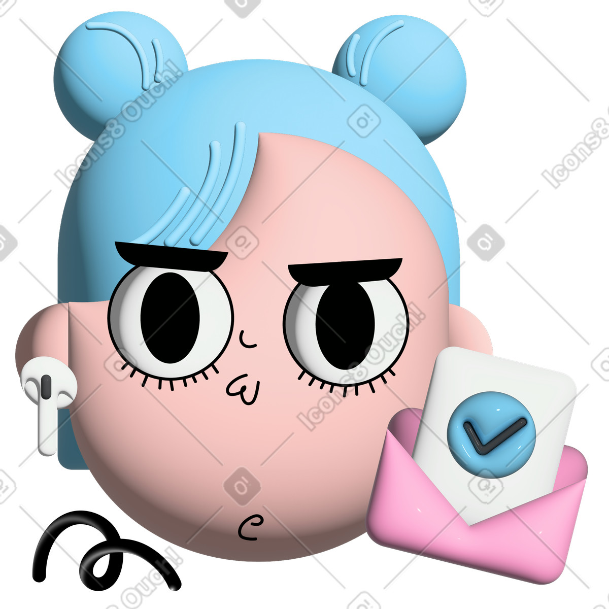 Girl in headphones sends a letter illustrazione stile Cartoony scarica PNG, SVG