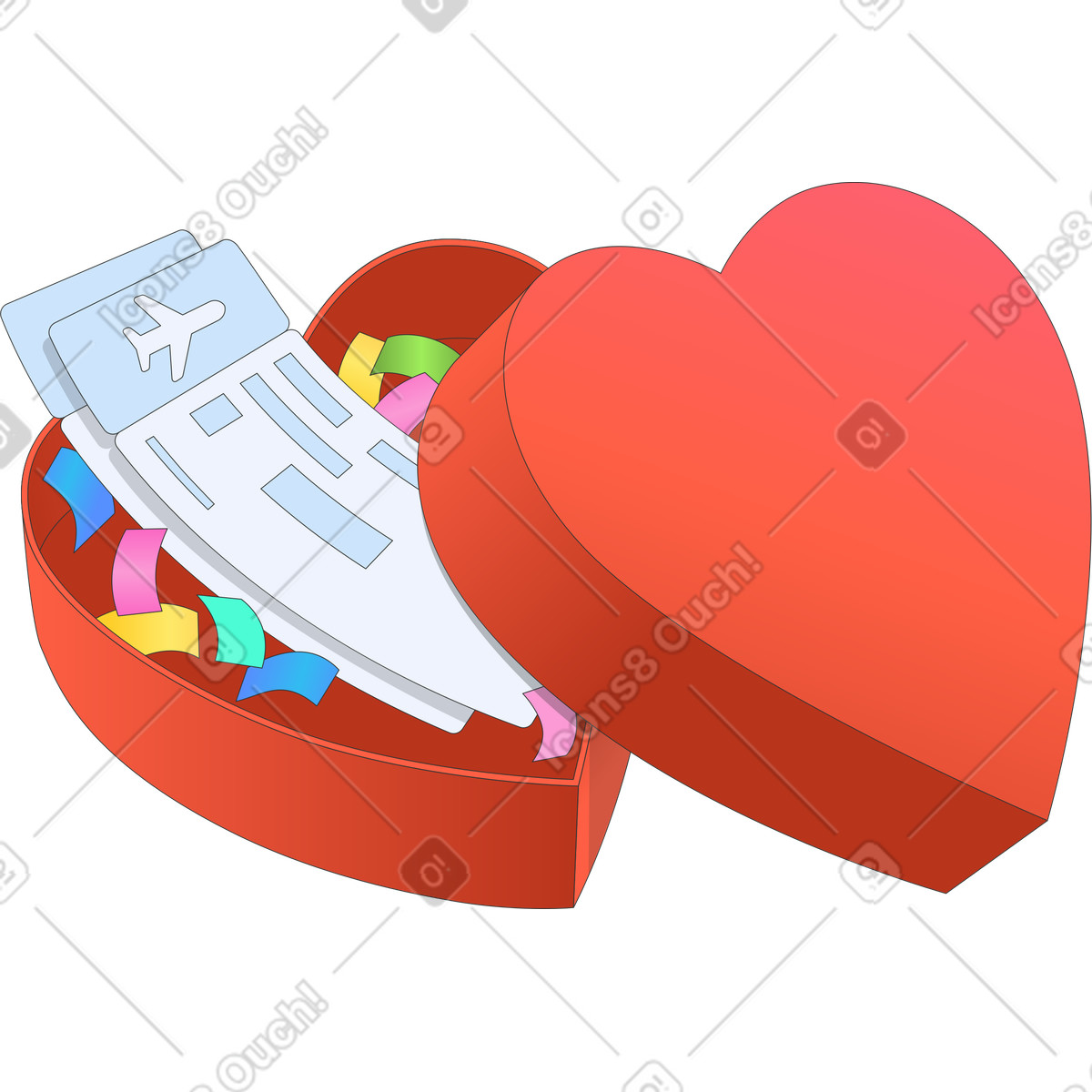 Herzförmige box mit tickets-Illustration im Kit-Stil als Download in PNG, SVG