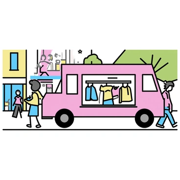 A mobile fashion boutique truck parked on a vibrant city street