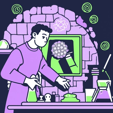 Frankenstein is standing in his dimly lit laboratory, examining a section of the old stone wall. He has a look of intense curiosity on his face. The wall has a partially opened panel, revealing an ancient book nestled inside. The book has a worn, dark cover and is slightly aged at the edges. Surrounding the book are mysterious symbols etched into the stone wall, intricate and spiraling in design. Various scientific instruments and glassware are scattered across the wooden table in the background, adding to the atmosphere of experimentation and discovery.