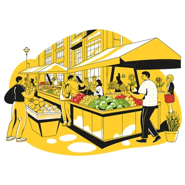 A bustling outdoor market in Grenoble, filled with vendors showcasing a variety of fresh produce and vibrant flowers. Stalls are lined with colorful fruits and vegetables, including tomatoes, lettuce, and peppers, neatly arranged for display. Flowers in bright bunches, such as sunflowers and tulips, are placed in pots and bouquets, creating a lively atmosphere. Shoppers are weaving through the stalls, some carrying shopping bags filled with goods. The scene is alive with interaction, as vendors are engaging with customers, offering samples and discussing their products. The architecture of the surrounding buildings can be seen in the background, adding to the charm of the market.
