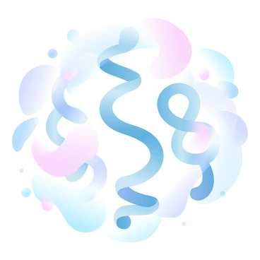 A collection of swirling shapes and flowing lines that mimic the complex and intricate patterns of rRNA. The piece features a variety of gradient pastel colors blending seamlessly into one another, creating a soft and vibrant atmosphere. Shapes reminiscent of loops and folds intertwine throughout the composition, suggesting movement and depth. The background showcases a gentle transition of colors, enhancing the visual appeal of the interwoven patterns. The overall arrangement conveys a sense of harmony and organic structure, inviting the viewer to explore the detailed interactions within the artwork.