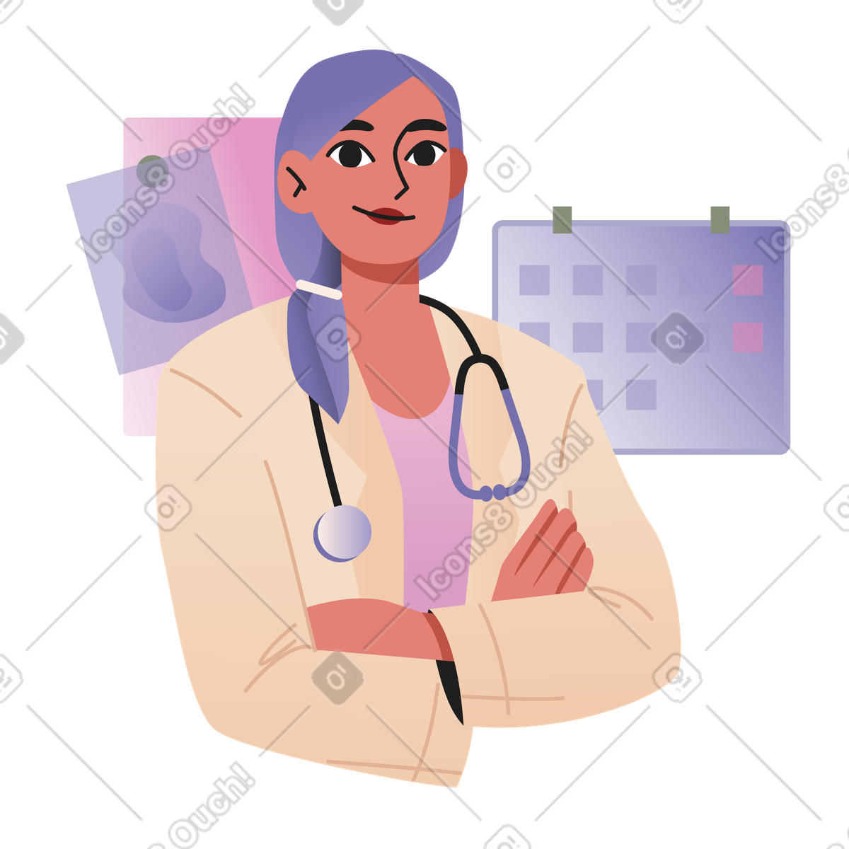 Professionista sanitario o medico femminile amichevole illustrazione in stile Coworking scarica in PNG, SVG