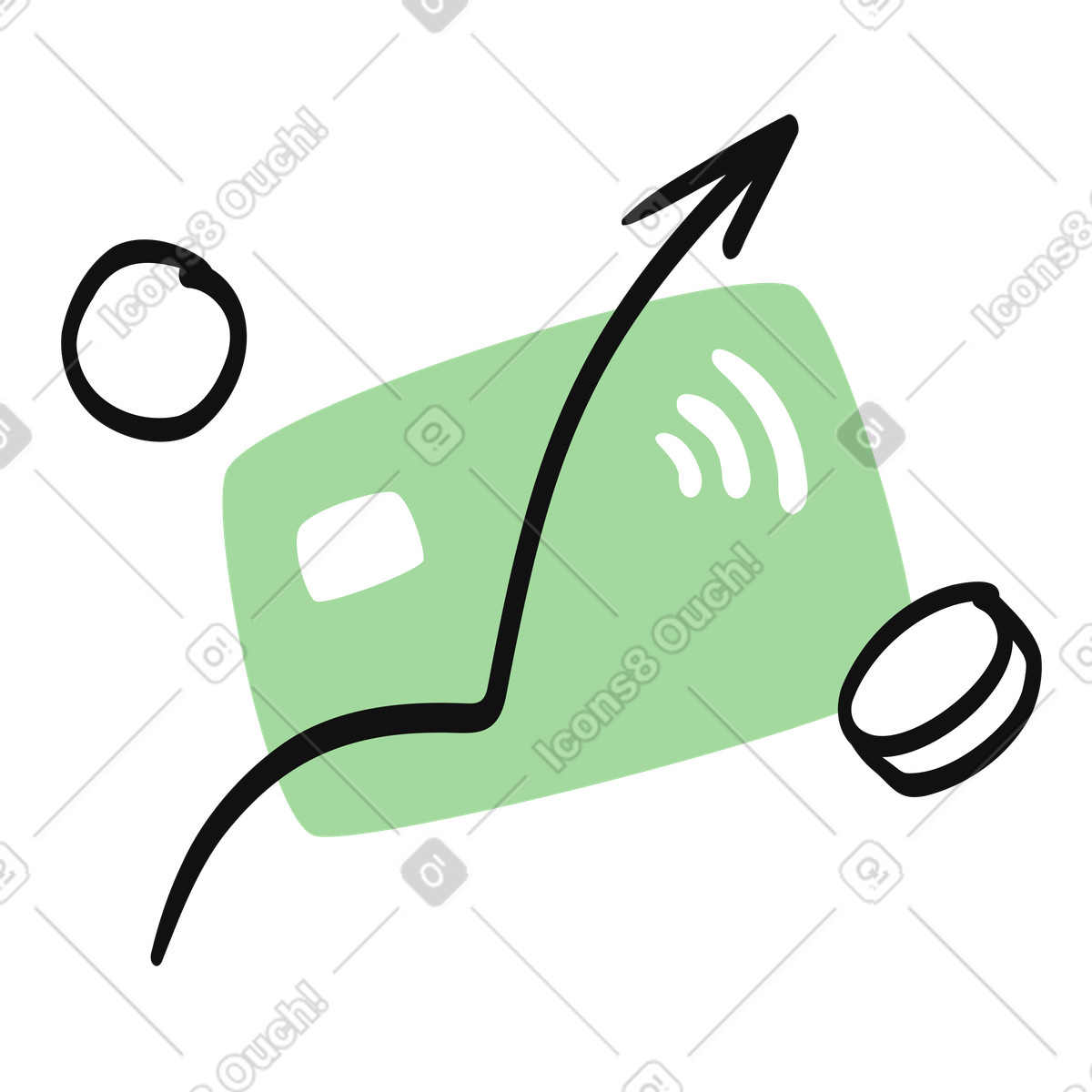 Organic スタイルの Payment card with upward arrow indicating growing contactless transaction volume のイラストをPNG、SVG形式でダウンロード