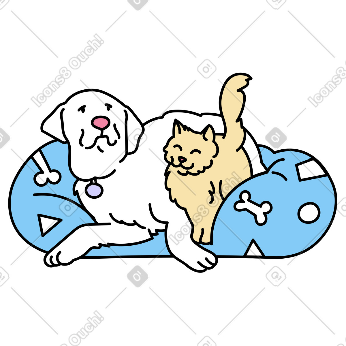 Notes スタイルの Dog and cat lying on a pillow のイラストをPNG、SVG形式でダウンロード